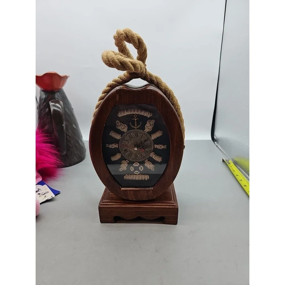 Vintage Wood Nautical Clock Key Holder Works Good